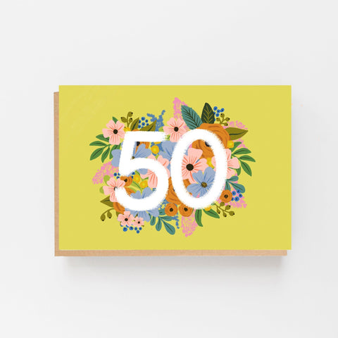 Colourful, Floral 50th Birthday Card - Lomond Paper Co - Made Scotland