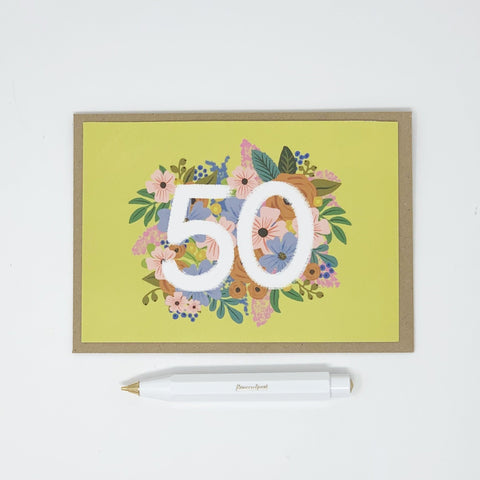 Colourful, Floral 50th Birthday Card - Lomond Paper Co - Made Scotland