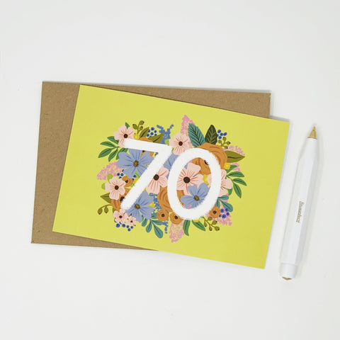 Colourful, Floral 70th Birthday Card - Lomond Paper Co - Made Scotland