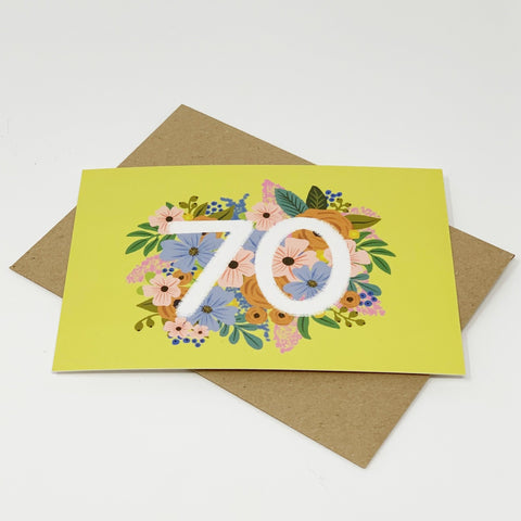 Colourful, Floral 70th Birthday Card - Lomond Paper Co - Made Scotland