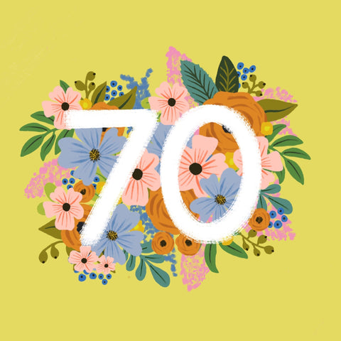 Colourful, Floral 70th Birthday Card - Lomond Paper Co - Made Scotland