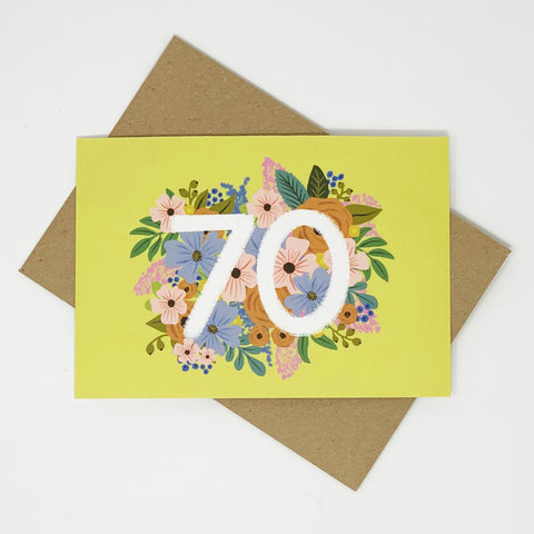 Colourful, Floral 70th Birthday Card - Lomond Paper Co - Made Scotland