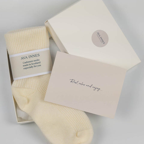 Cream Luxury Pure Cashmere Bed Socks - Ava Innes - Made Scotland