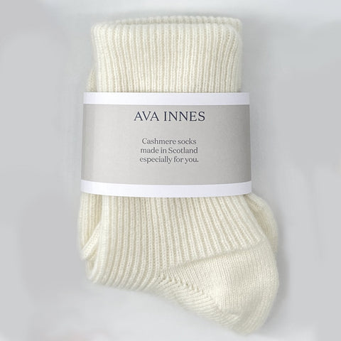 Cream Luxury Pure Cashmere Bed Socks - Ava Innes - Made Scotland