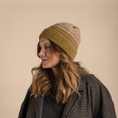 Double Dott Hat Sample (alternative fits) - Sand + Asparagus - Large - Rosana Expósito - Made Scotland