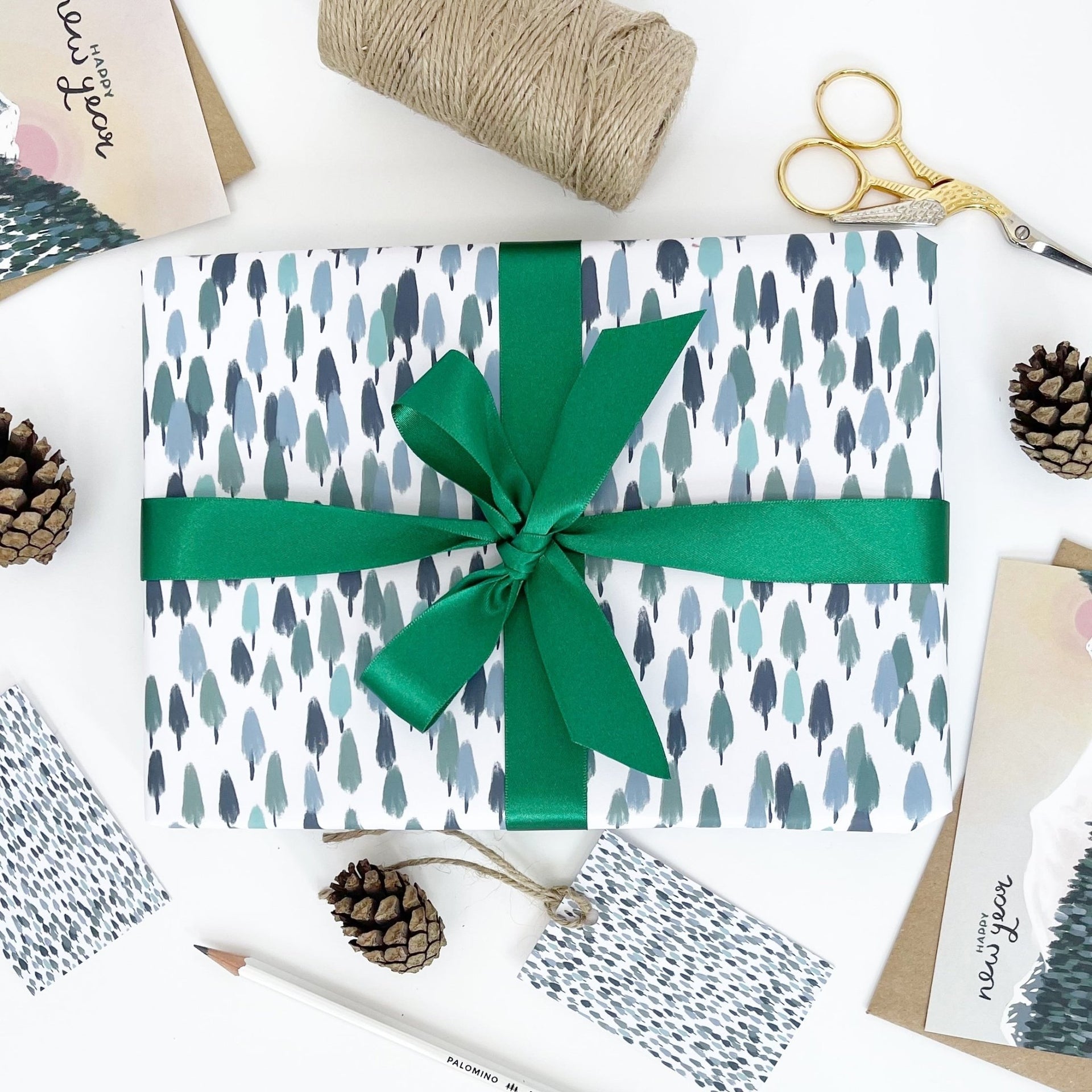 Forest Green Christmas Recyclable Wrapping Paper Set - AQUA Eco Friendly Gift Wrap and Tags - Made Scotland