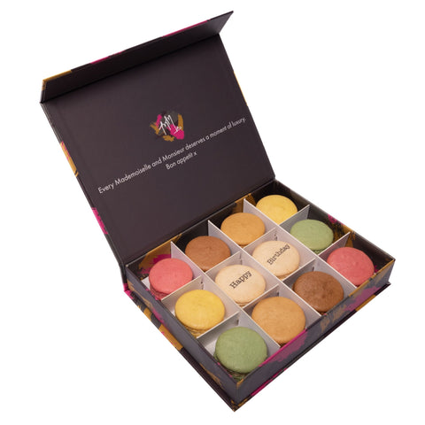 Happy Birthday Printed Macarons Gift Box - 12 - Mademoiselle Macaron - Made Scotland