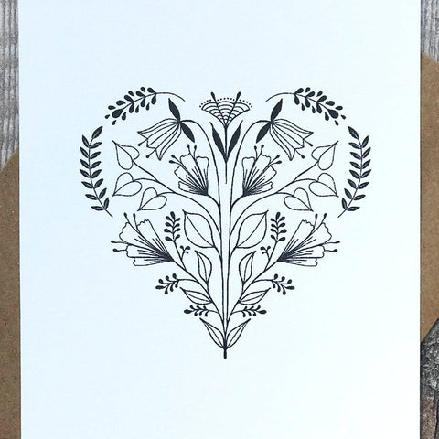 Heart Folk Card - Made Scotland - Blank Cards