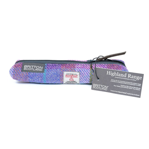 Highland Range Harris Tweed® Slim Pencil Case - Bright Pink Plaid - Amy Britton Harris Tweed® Accessories - Made Scotland