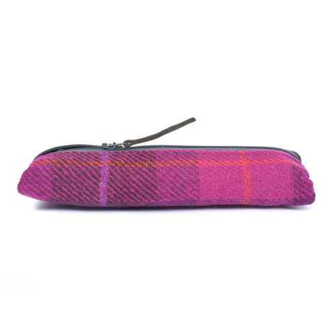 Highland Range Harris Tweed® Slim Pencil Case - Bright Pink Plaid - Amy Britton Harris Tweed® Accessories - Made Scotland