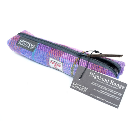 Highland Range Harris Tweed® Slim Pencil Case - Bright Pink Plaid - Amy Britton Harris Tweed® Accessories - Made Scotland