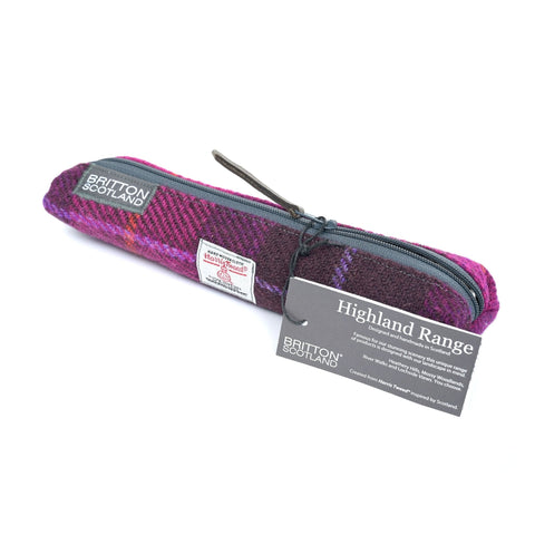Highland Range Harris Tweed® Slim Pencil Case - Bright Pink Plaid - Amy Britton Harris Tweed® Accessories - Made Scotland