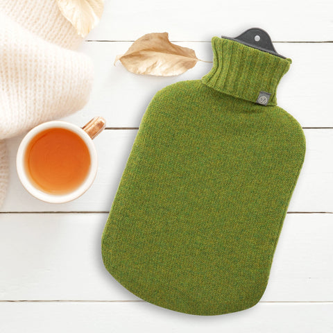 Lambswool Knit Block Colour Sustainable Hot Water Bottle Moss Green - Wairm - Made Scotland