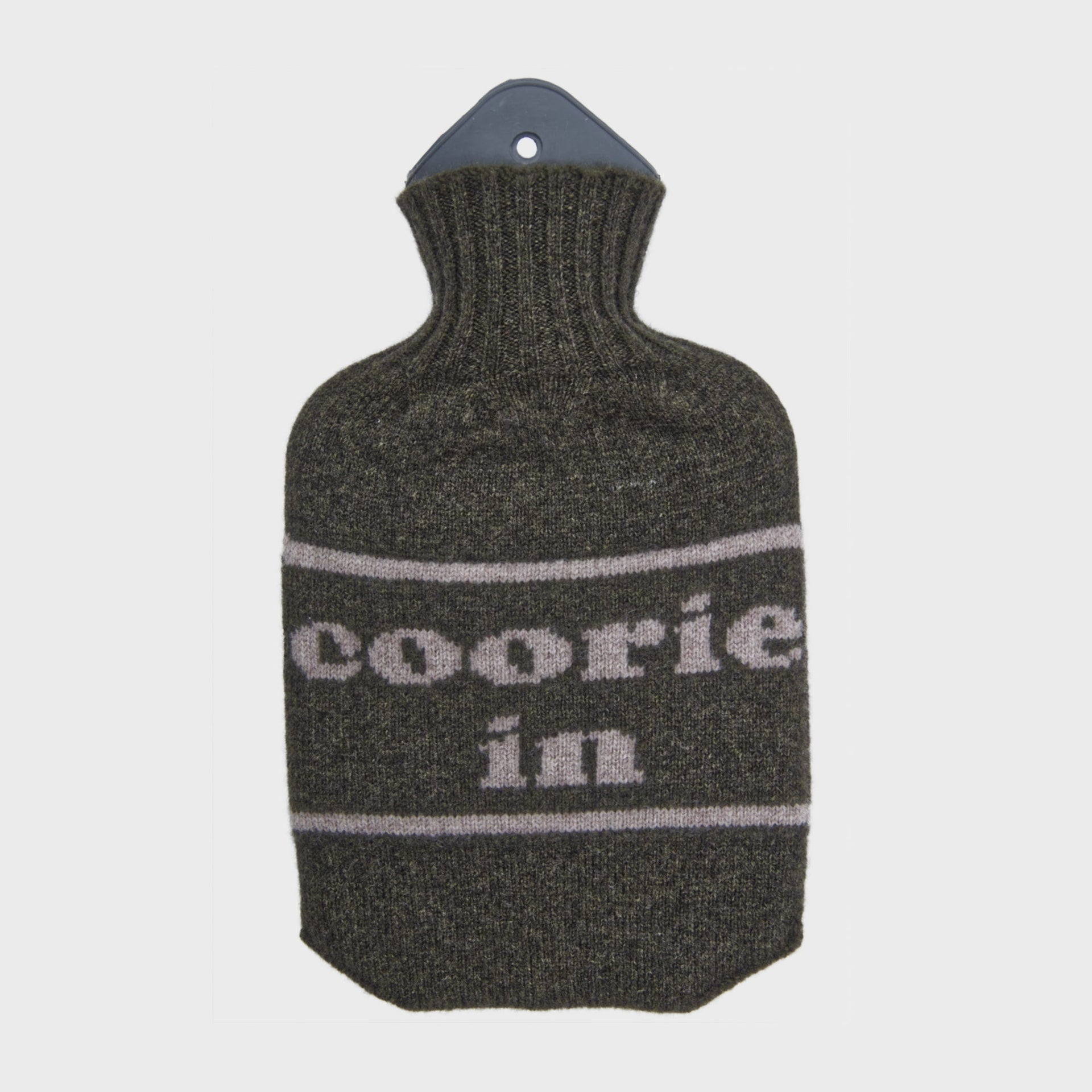 Lambswool Knit Coorie In Mini Sustainable Hot Water Bottle Charcoal/Grey - Made Scotland