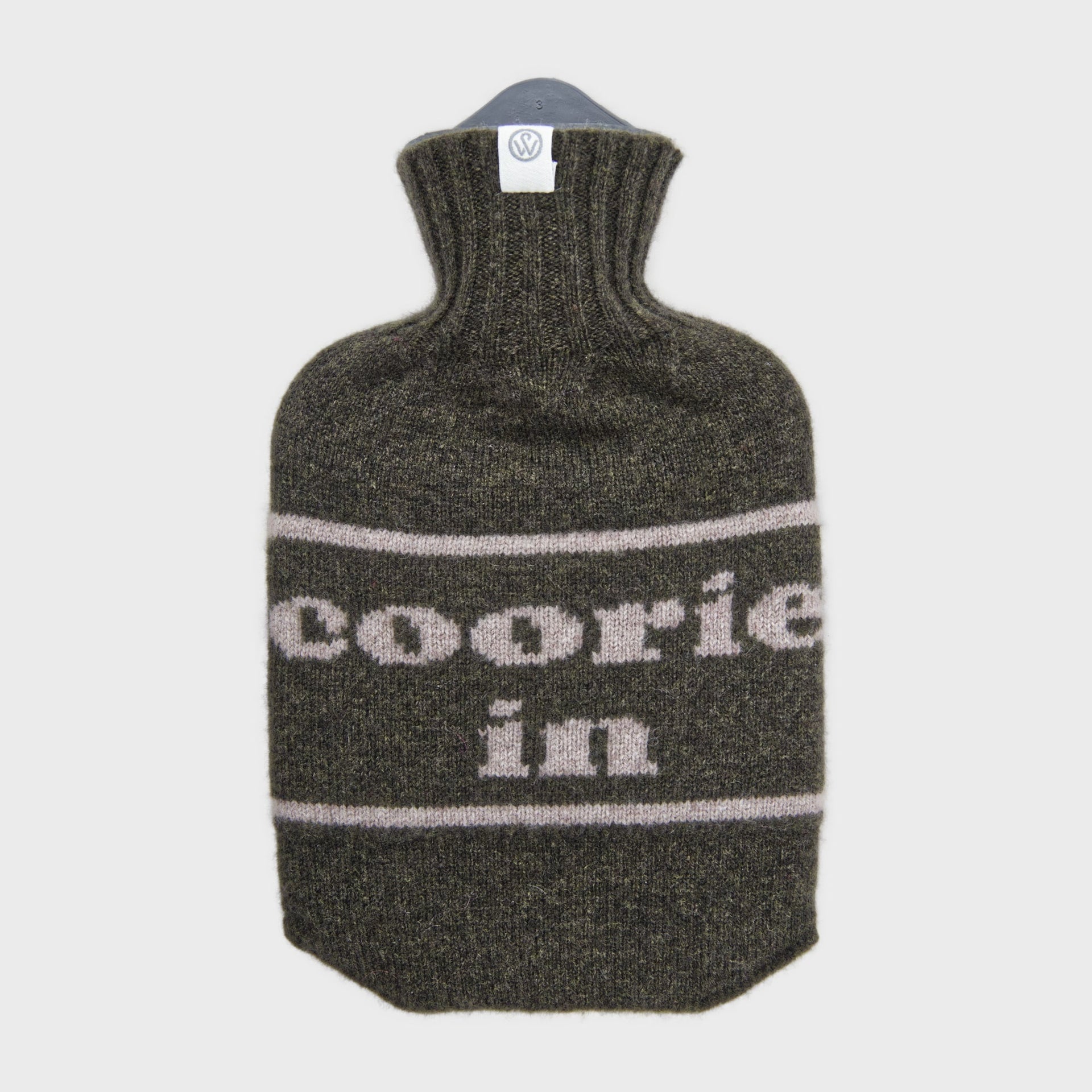 Lambswool Knit Coorie In Mini Sustainable Hot Water Bottle Charcoal/Grey - Made Scotland