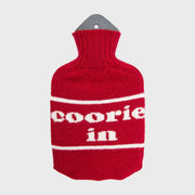 Lambswool Knit Coorie In Mini Sustainable Hot Water Bottle Red/Cream - Made Scotland