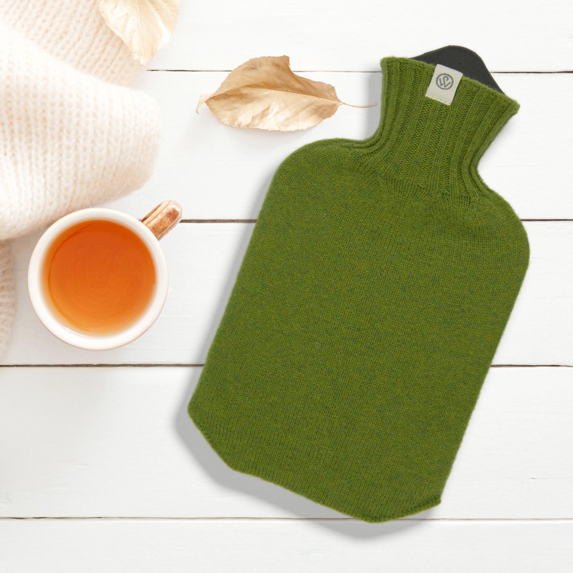 Lambswool Knit Mini Sustainable Hot Water Bottle Moss Green - Made Scotland