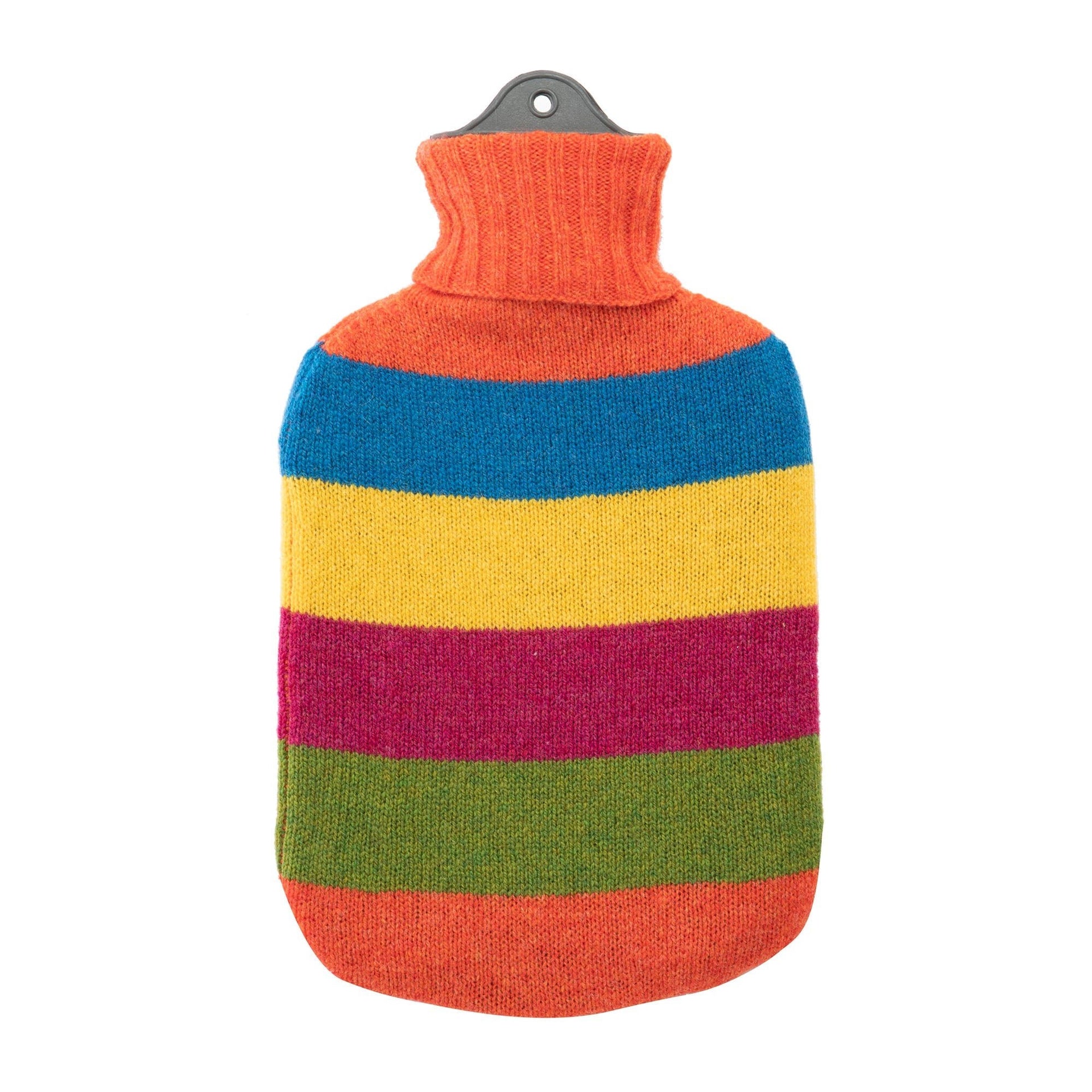 Lambswool Knit Rainbow Stripe Sustainable Hot Water Bottle - Made Scotland