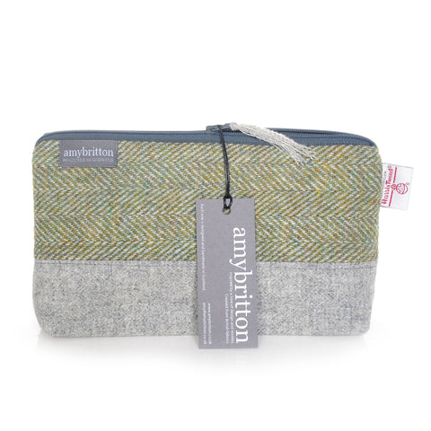 Landscape Harris Tweed® Wash Bag - Grass Green - Amy Britton Harris Tweed® Accessories - Made Scotland