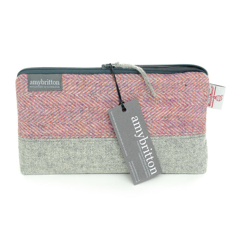 Landscape Harris Tweed® Wash Bag - Sea Pink - Amy Britton Harris Tweed® Accessories - Made Scotland