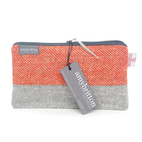 Landscape Harris Tweed® Wash Bag - Sunrise Orange - Amy Britton Harris Tweed® Accessories - Made Scotland