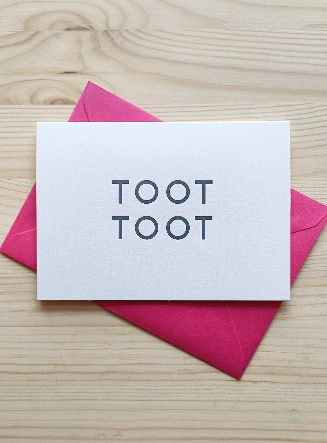 Letterpress Notecard - Toot Toot (Fuschia Envelope) - Made Scotland