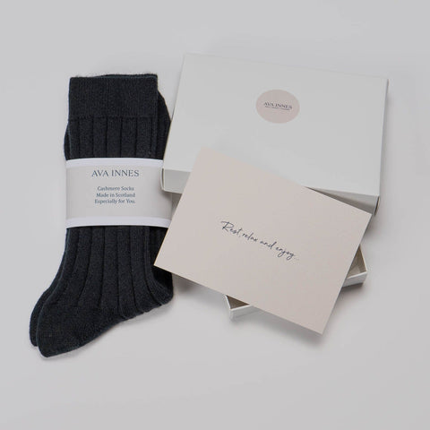 Men's Black Luxury Ribbed Cashmere Socks - UK 7-9 - Ava Innes - Made Scotland