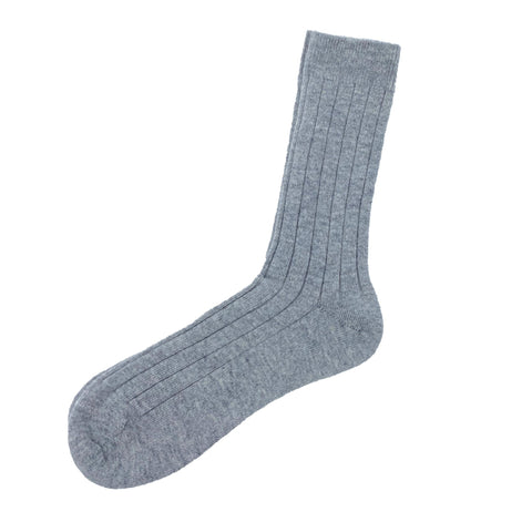 Men's Grey Luxury Ribbed Cashmere Socks - UK 10-12 - Ava Innes - Made Scotland