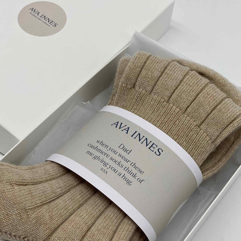 Men's Natural Luxury Ribbed Cashmere Socks - UK 7-9 - Ava Innes - Made Scotland