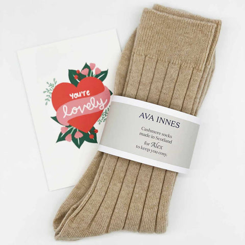 Men's Natural Luxury Ribbed Cashmere Socks - UK 7-9 - Ava Innes - Made Scotland