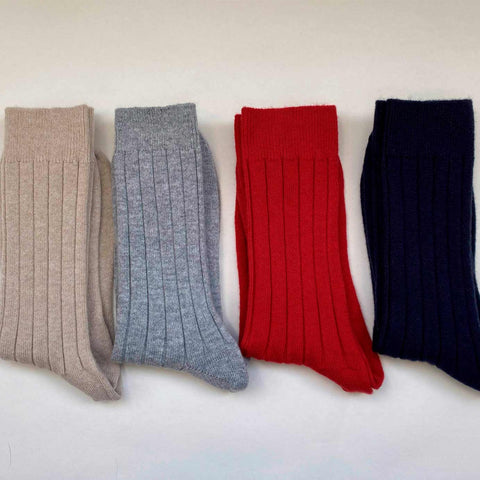 Men's Natural Luxury Ribbed Cashmere Socks - UK 7-9 - Ava Innes - Made Scotland