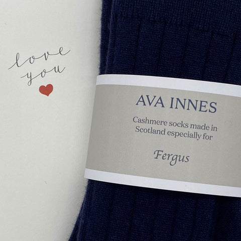 Men's Navy Luxury Ribbed Cashmere Socks - UK 7-9 - Ava Innes - Made Scotland