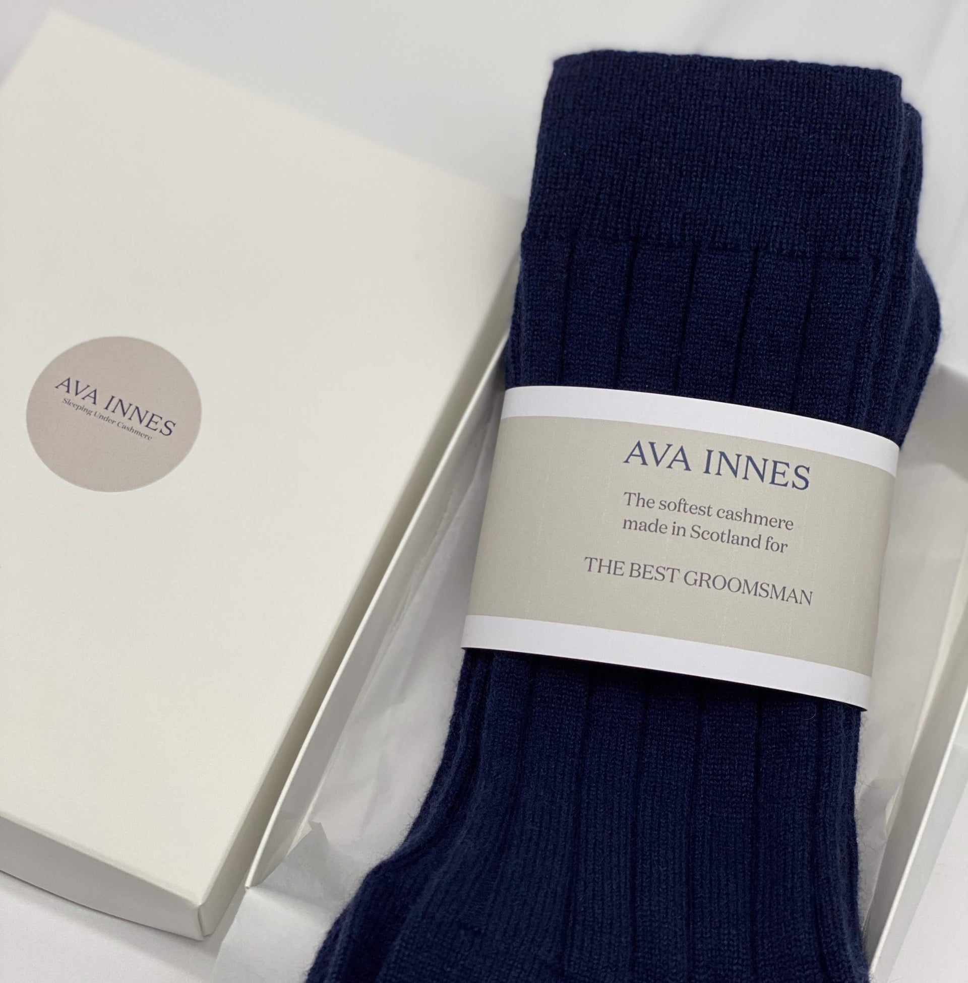 Men's Navy Luxury Ribbed Cashmere Socks - Made Scotland