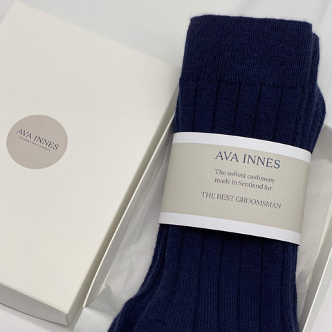 Men's Navy Luxury Ribbed Cashmere Socks - UK 7-9 - Ava Innes - Made Scotland