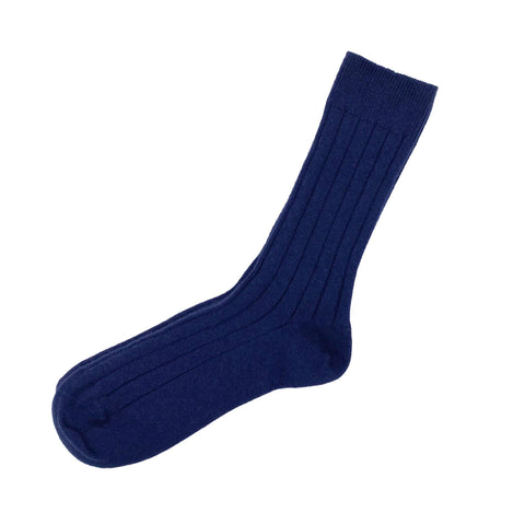 Men's Navy Luxury Ribbed Cashmere Socks - UK 7-9 - Ava Innes - Made Scotland