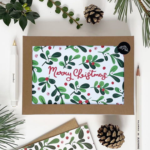 Mistletoe Merry Christmas Card pack - 1 Pack - Lomond Paper Co - Made Scotland