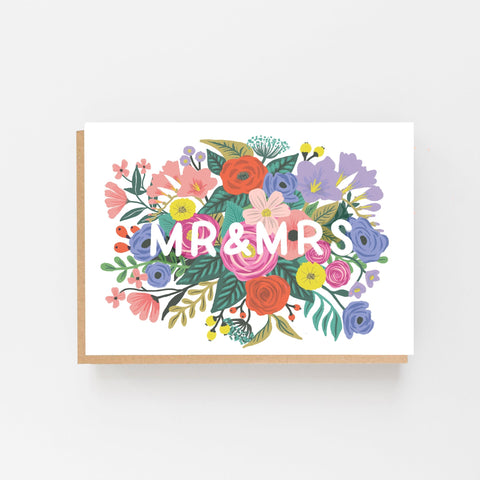 Mr & Mrs Floral Wedding Card - Lomond Paper Co - Made Scotland