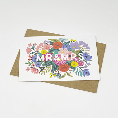 Mr & Mrs Floral Wedding Card - Lomond Paper Co - Made Scotland