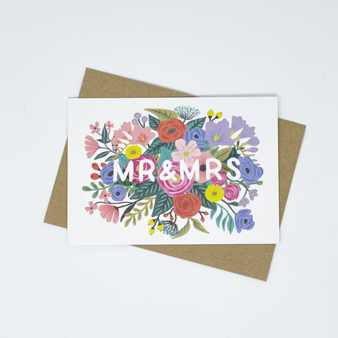 Mr & Mrs Floral Wedding Card - Lomond Paper Co - Made Scotland