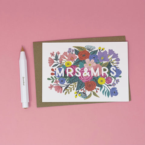 Mrs & Mrs Floral Wedding Card - Lomond Paper Co - Made Scotland