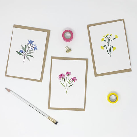 Pack of 6 Illustrated Flower Cards - Lomond Paper Co - Made Scotland