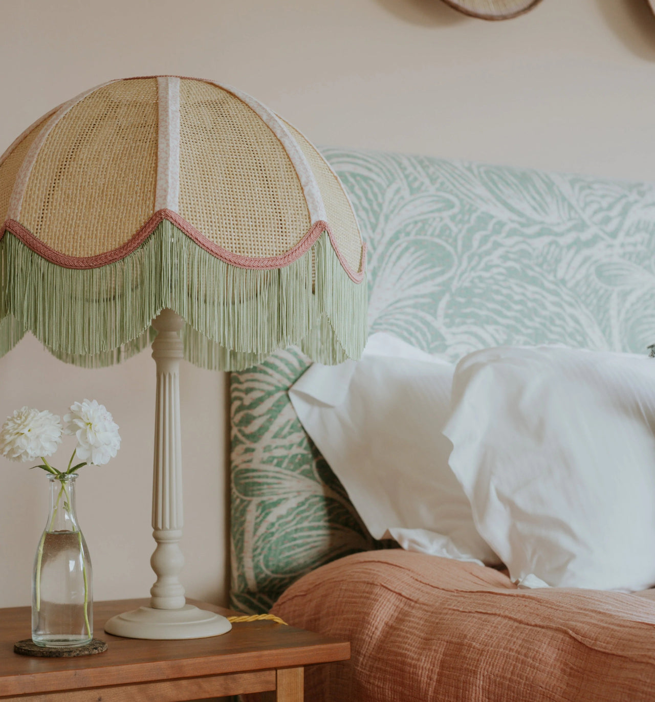 Rattan Scalloped Tiffany - Green & Pink - Made Scotland