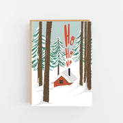 Red Cabin - Ho Ho Ho Christmas Card - Made Scotland