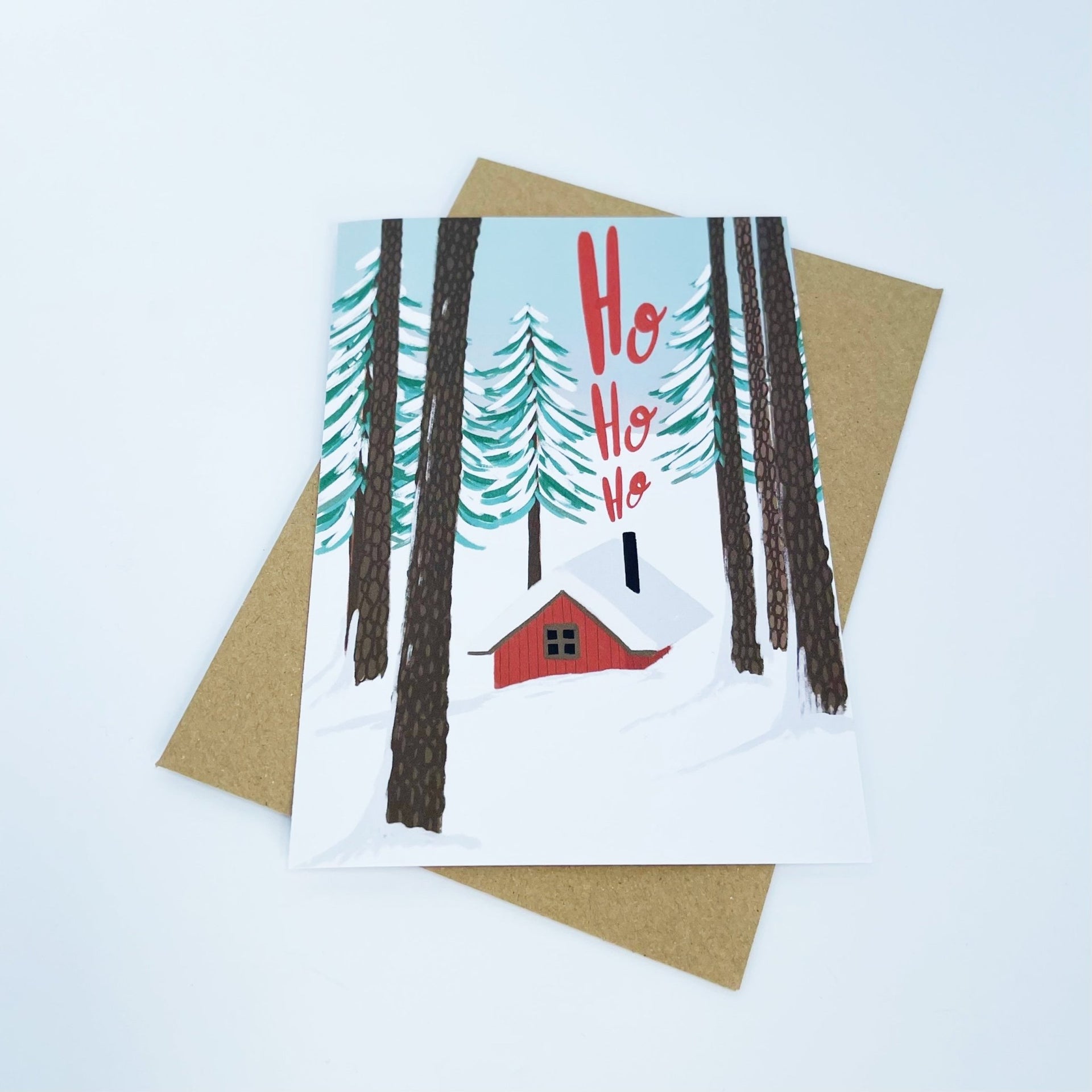 Red Cabin - Ho Ho Ho Christmas Card - Made Scotland
