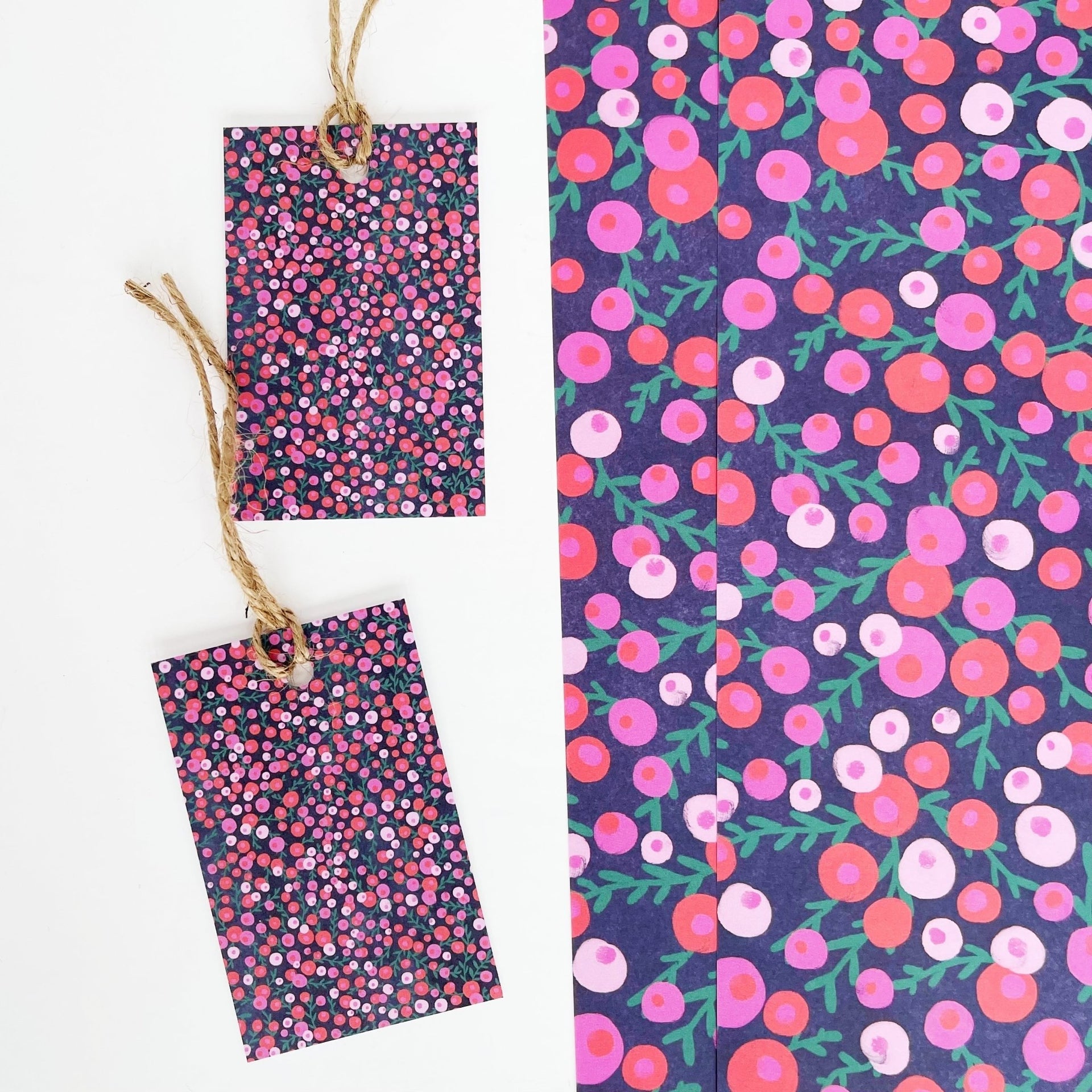 Red & Pink Berries MIDNIGHT Gift Tags x 4 - Made Scotland