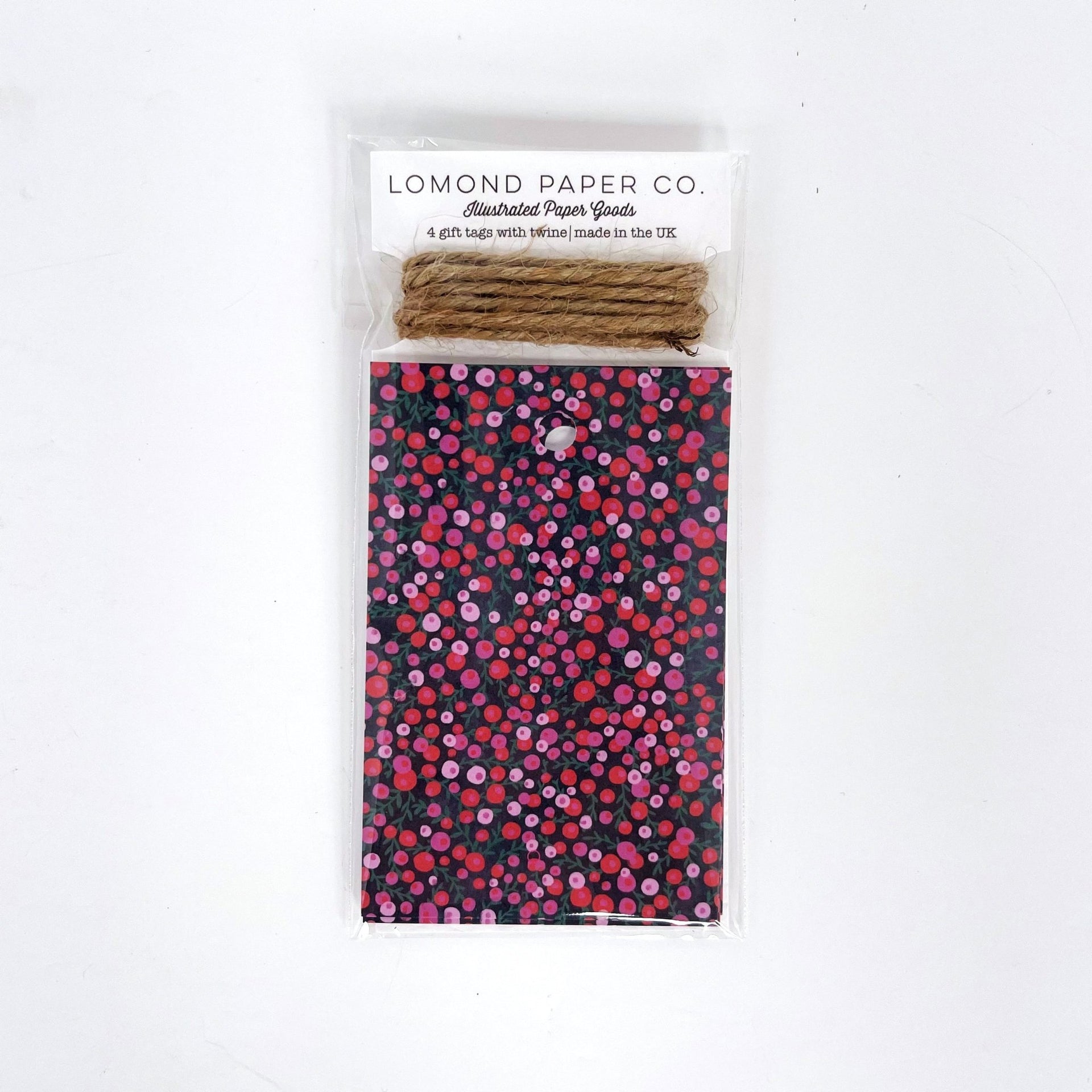 Red & Pink Berries MIDNIGHT Gift Tags x 4 - Made Scotland