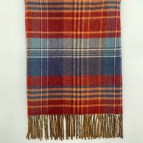 Rust and Peri Blue Luxury Wool Comfort Blanket With Fringe - Ava Innes - Made Scotland