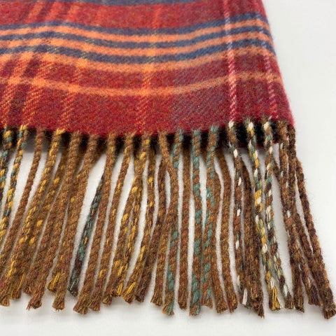 Rust and Peri Blue Luxury Wool Comfort Blanket With Fringe - Ava Innes - Made Scotland