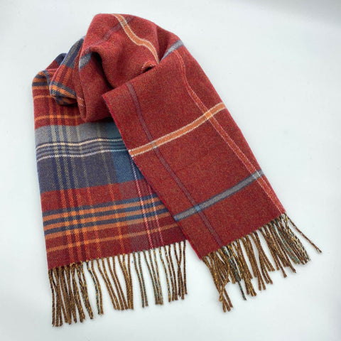 Rust and Peri Blue Luxury Wool Comfort Blanket With Fringe - Ava Innes - Made Scotland