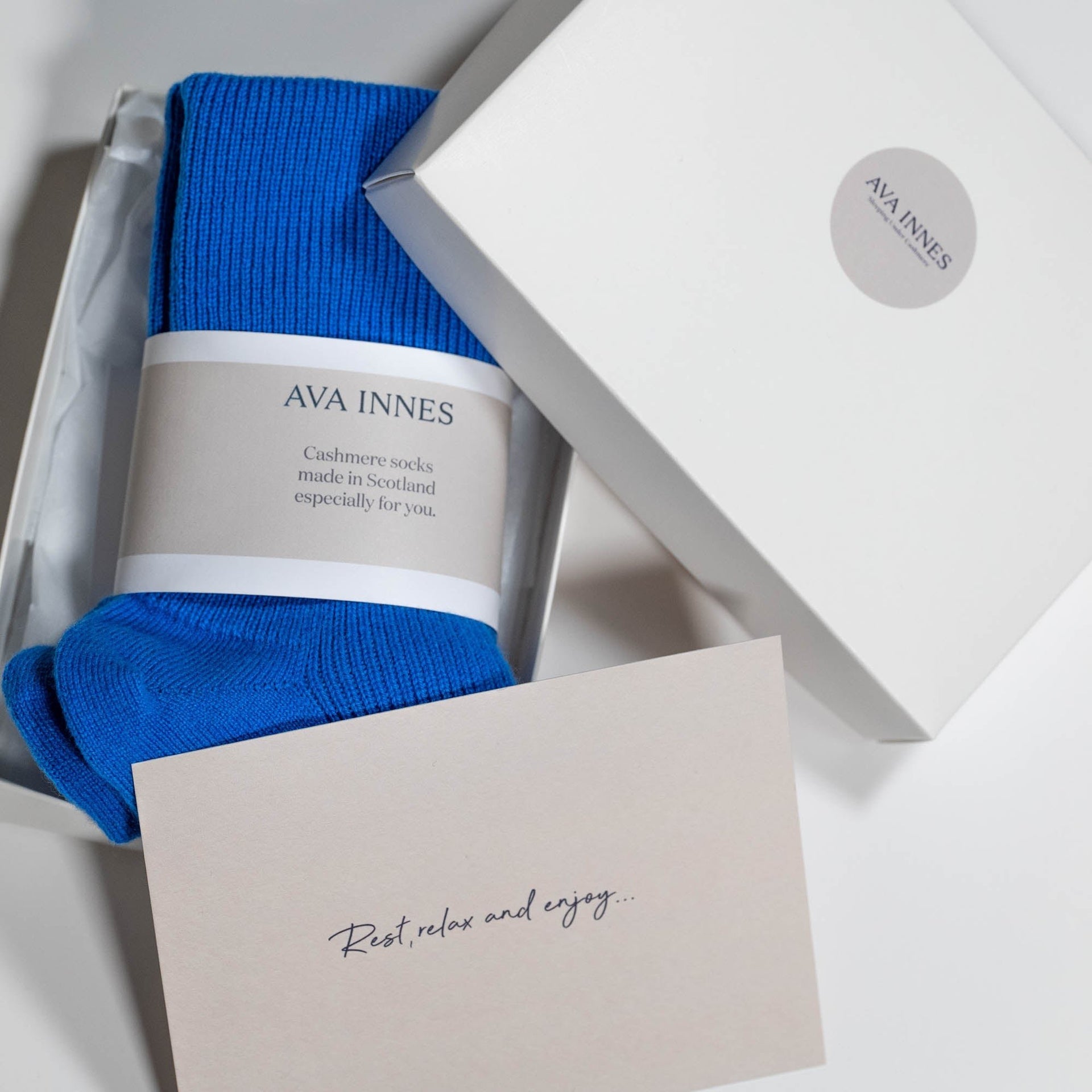 Sea Blue Luxury Ribbed Cashmere Socks - Made Scotland